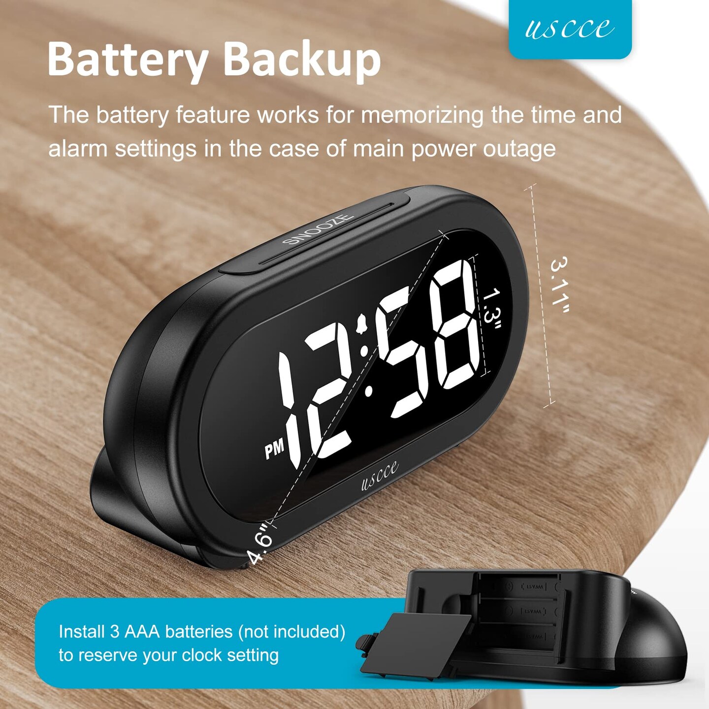 Small LED Digital Alarm Clock with Snooze, Easy to Set, Full Range Brightness Dimmer, Adjustable Volume with 5 Alarm Sounds, USB Charger, 12/24Hr, Compact Clock for Bedrooms, Bedside, Desk