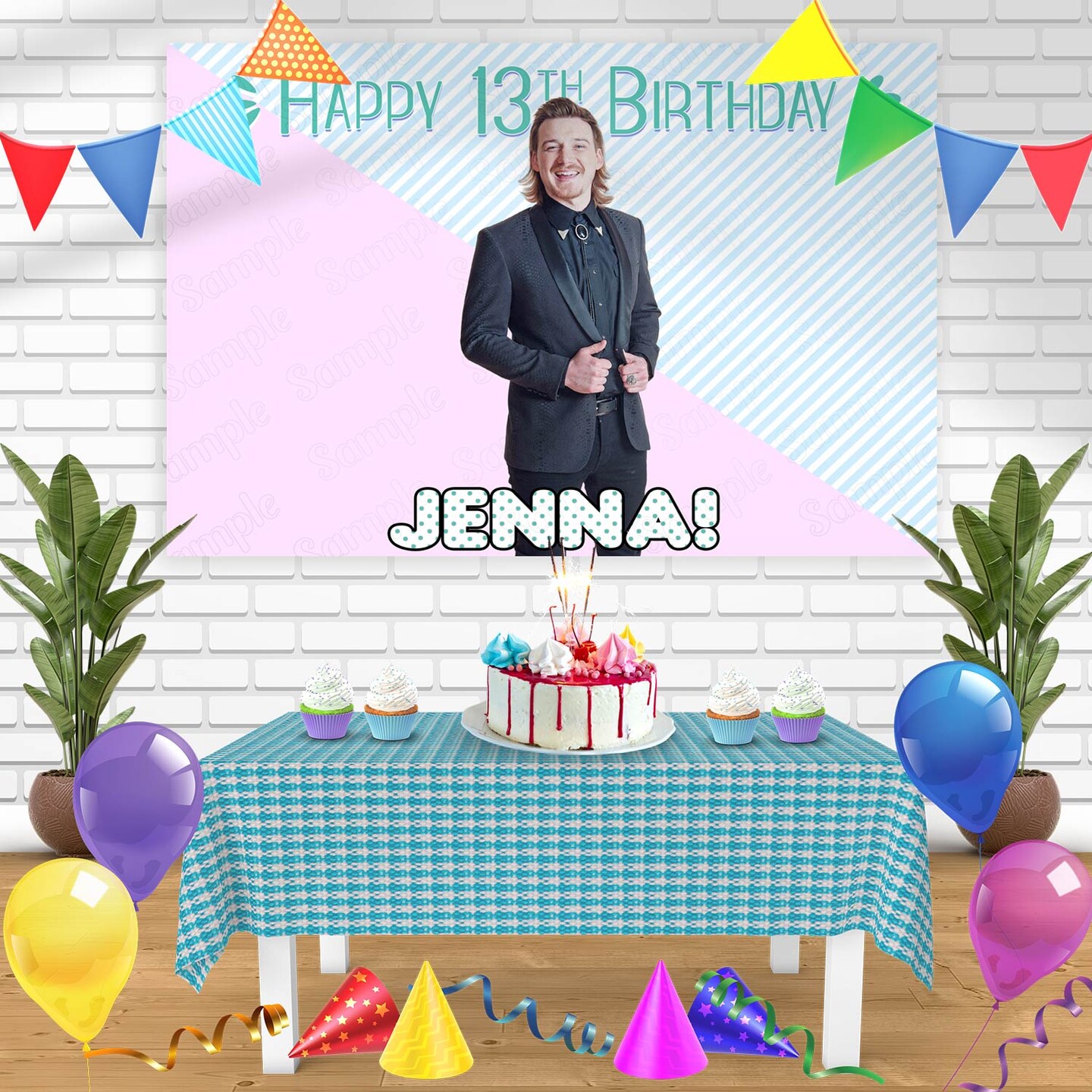 product name is Morgan Walen Birthday Banner Personalized Party Backdrop Decoration 60 x 44