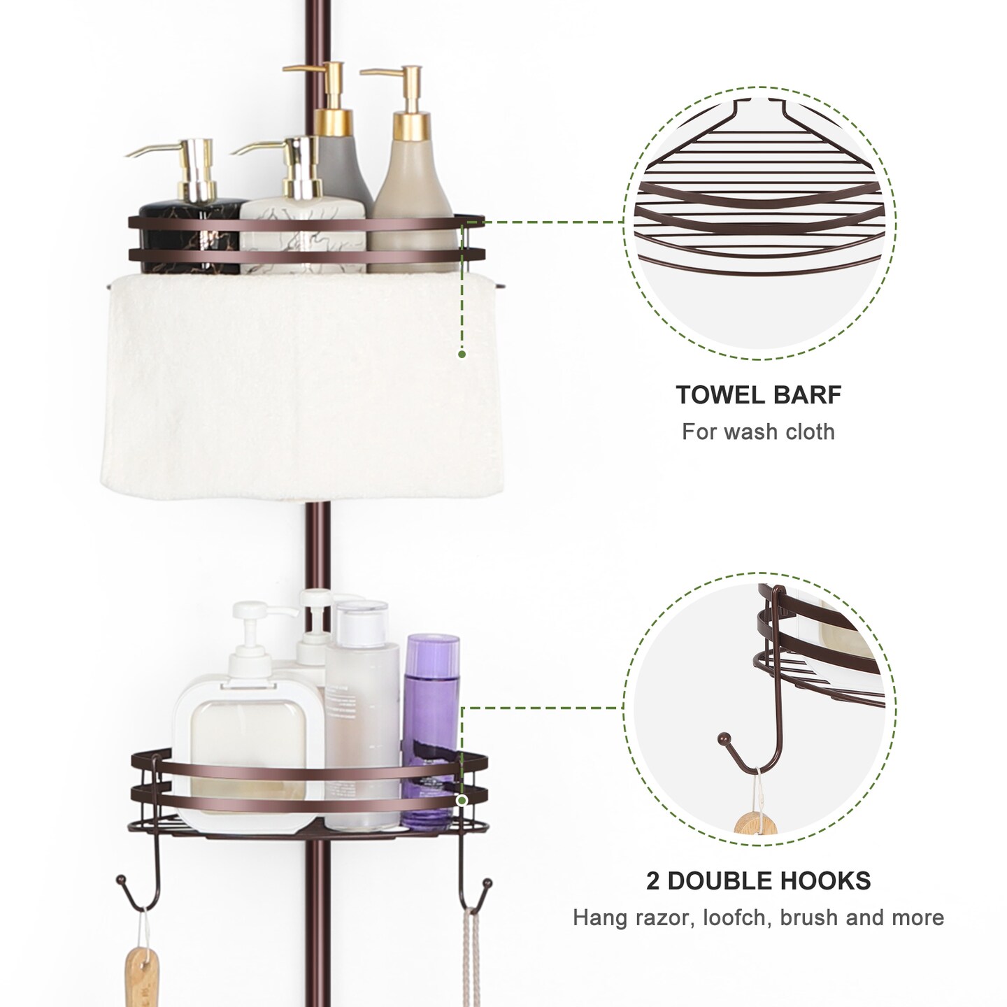 3-Tier Adjustable Corner Shower Caddy Extendable Bathroom Organizer for Shampoo, Soap &#x26; Towels Perfect for Laundry Room &#x26; Bedroom Storage
