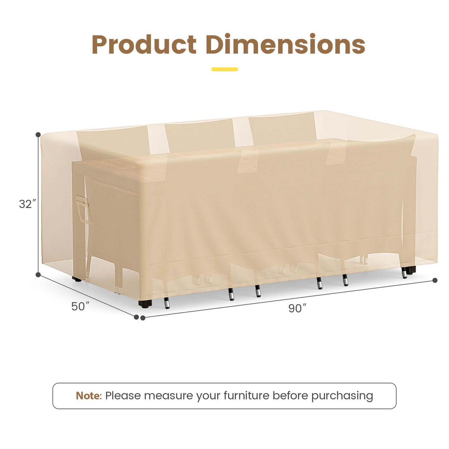 Costway Patio 90''x50'' Dining Set Cover Rectangle Table Chair Waterproof Handle Air Vent