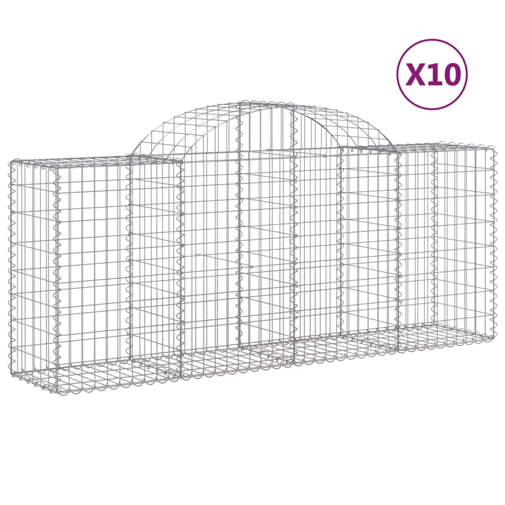 vidaXL Arched Gabion Baskets 10 pcs 78.7&#x22;x19.7&#x22;x31.5&#x22;/39.4&#x22; Galvanized Iron