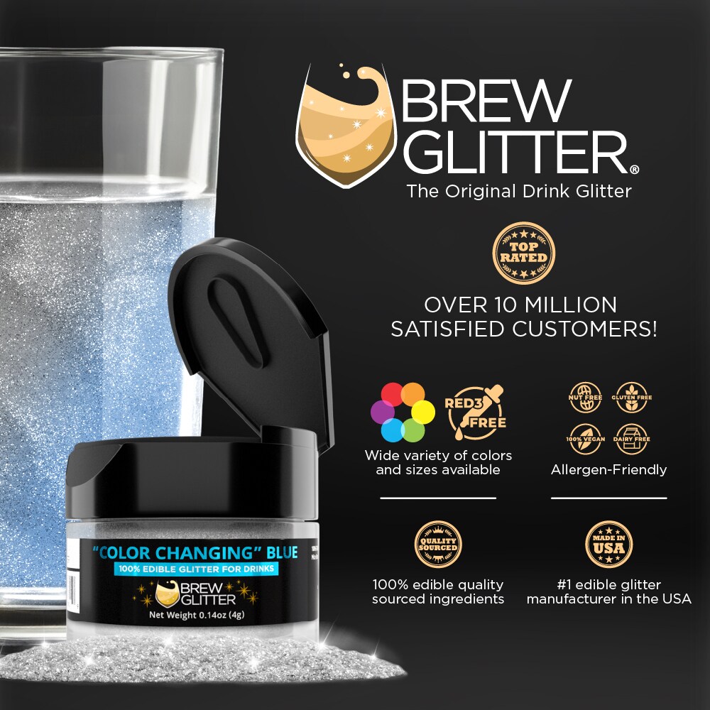 Brew Glitter - Blue Color Changing Edible Drink Glitter (4g, x1 Flip-Cap Jar) for Beer, Cocktails and Beverages