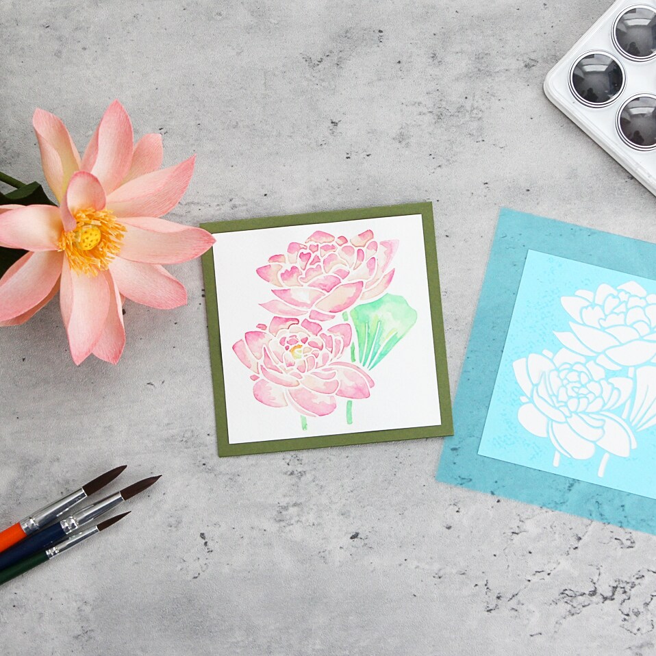 Stenciled Lotus Card with Silhouette