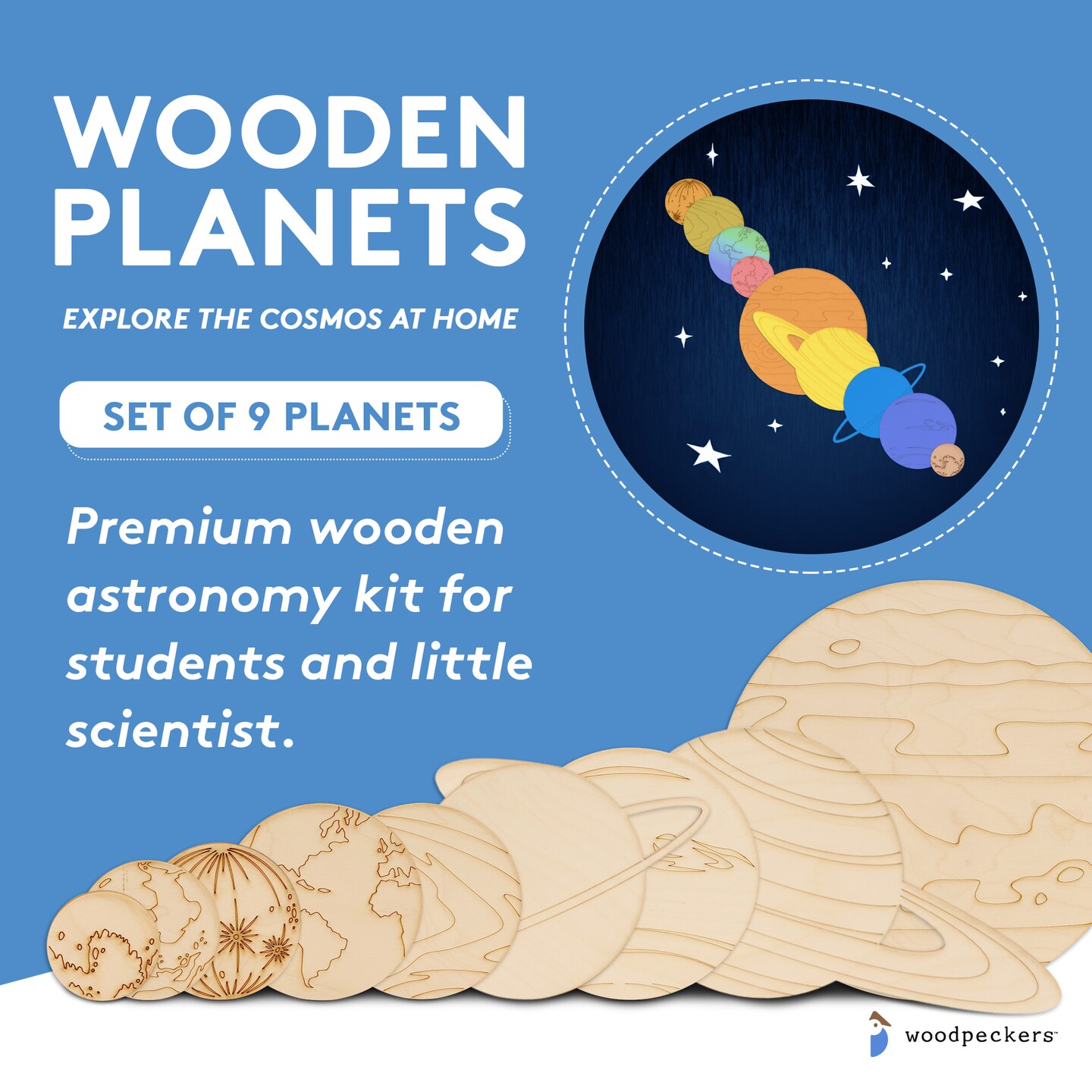 Wood Solar System Model of Planets, Detailed Outer Space Decor | Woodpeckers