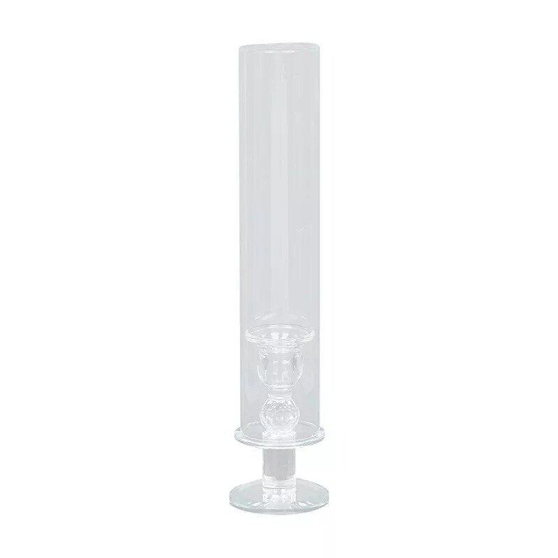 2 Clear 14&#x22; Crystal Hurricane Taper Candle Holders Cylinder Glass Shades Party