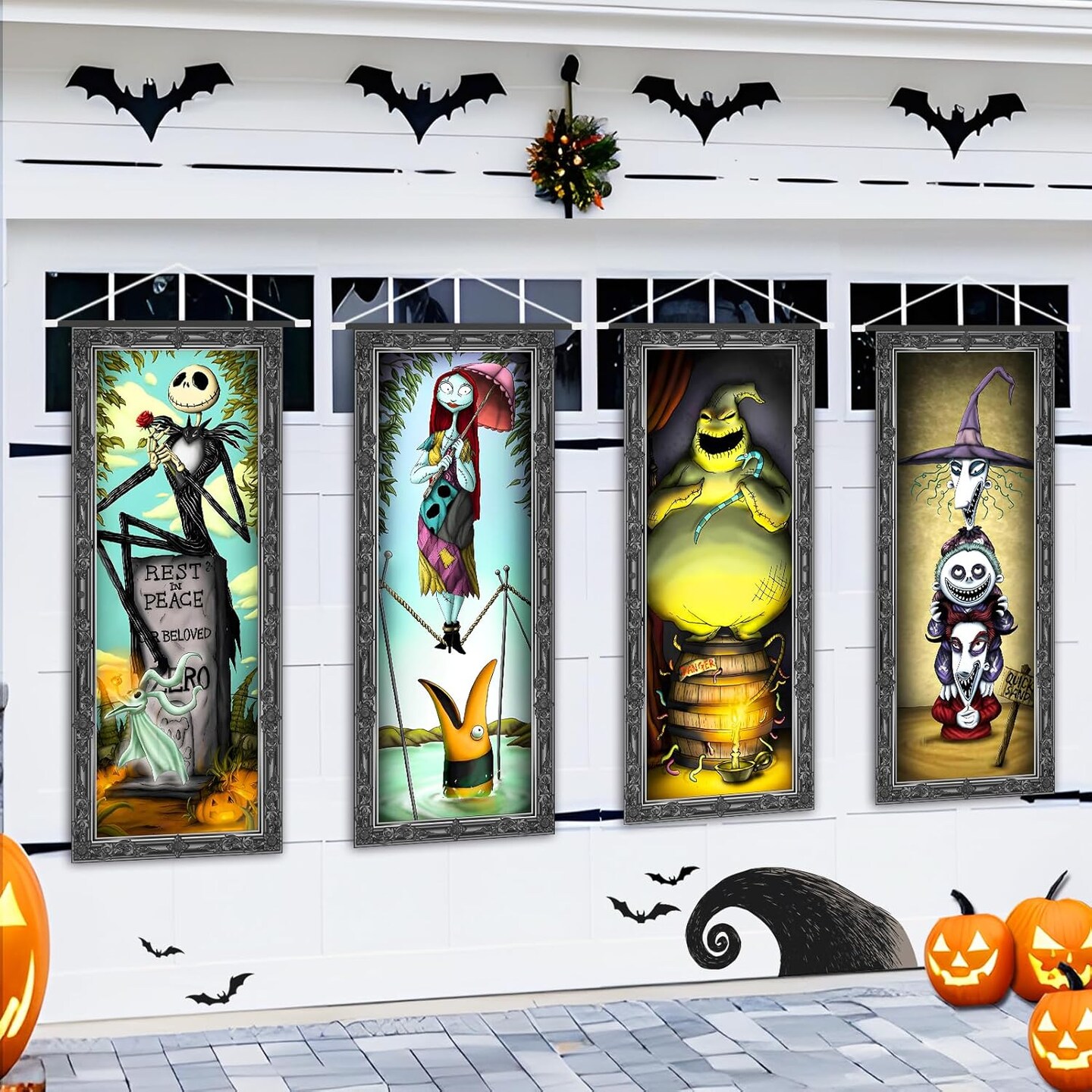 4 Packs Jack Sally Banners Porch Signs Halloween