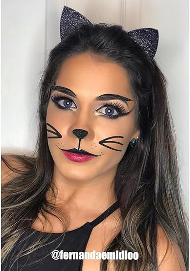 Glitter Cat Ears Headband with Cat Face Jewels, Halloween Costume Accessory