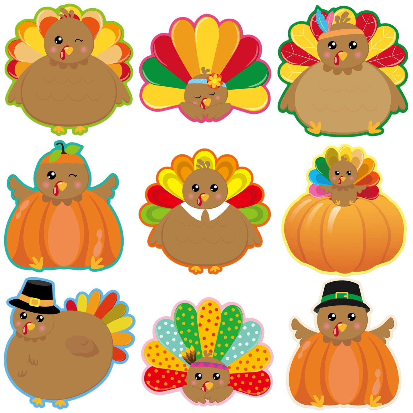 Turkey Cutouts 54 Pcs Thanksgiving Cut-Outs Fall Decor for Party Classroom Decoration