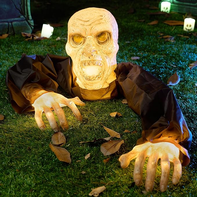 Groundbreaker, Outside Halloween Light Up Zombies Decor, Halloween Groundbreaker Lighted Decorations, Scary Zombie Prop for Graveyard Lawn Yard Haunted House