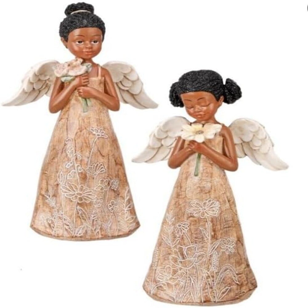 8.75" African American Angel Figurines – Set of 2 Elegant Christmas Decorations