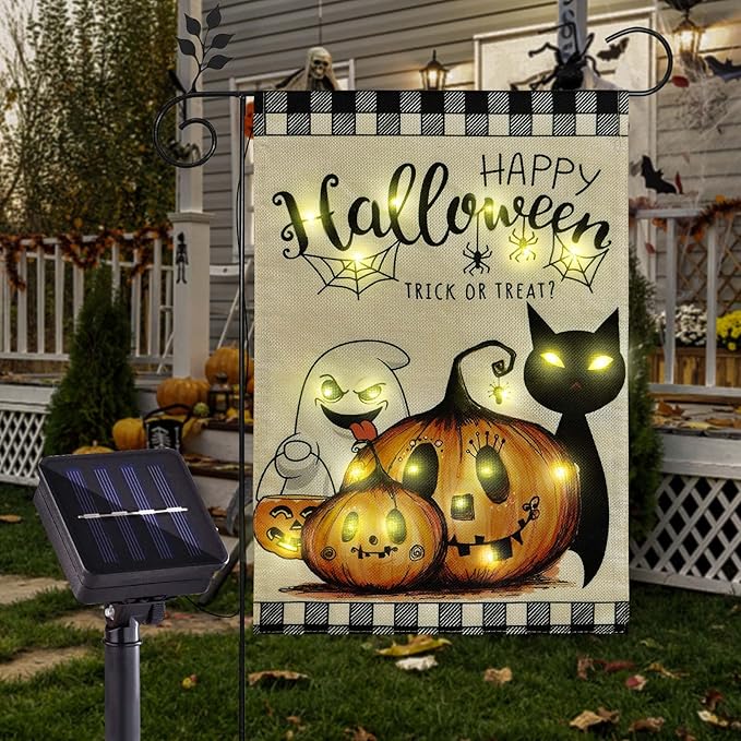 Sided Burlap White Ghost Pumpkin Cat Garden Flags for Garden Patio Lawn Outside Halloween Decorations Garden Decor