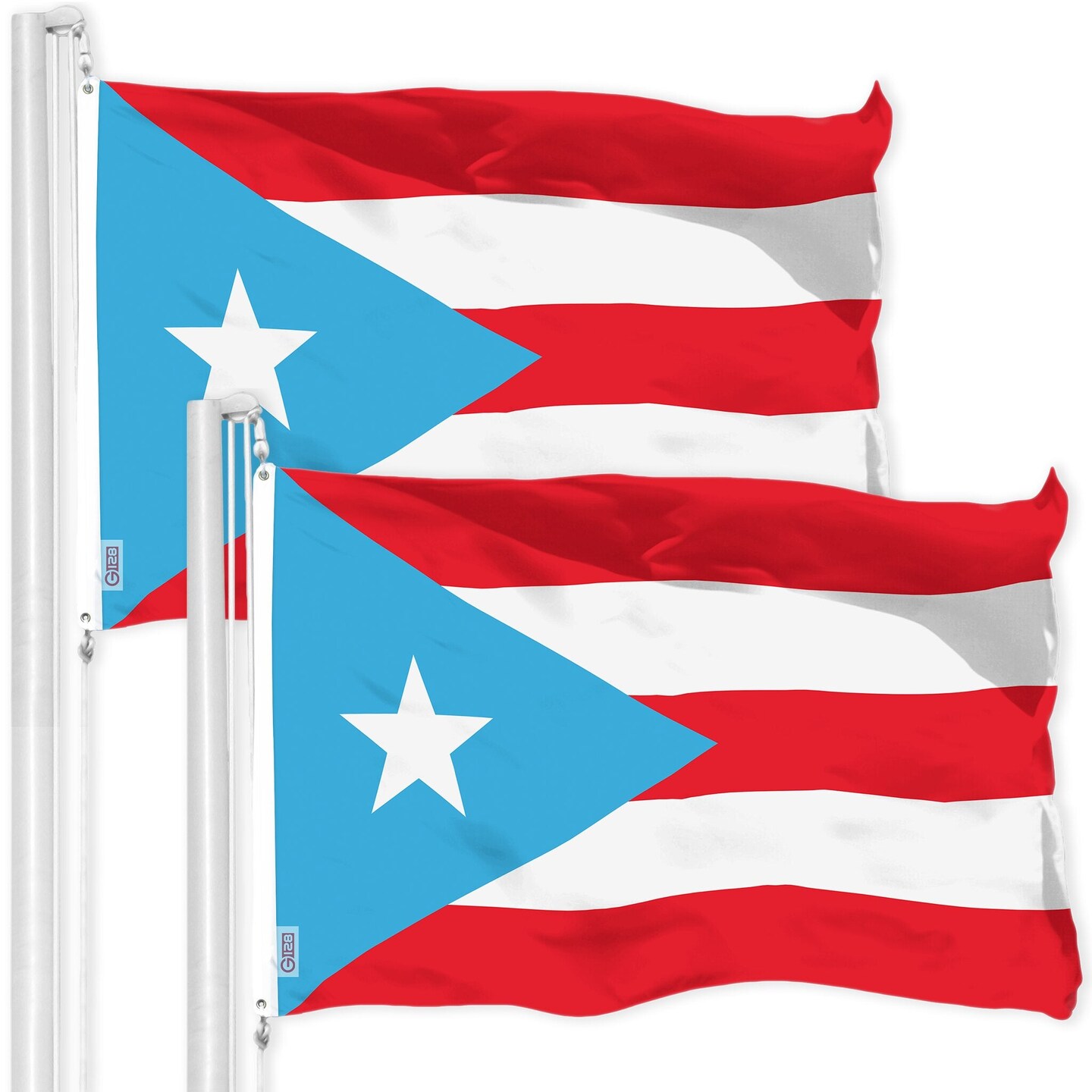 G128 2 Pack: Puerto Rico Light Blue Puerto Rican PR Flag | 3x5 Ft | LiteWeave Pro Series Printed 150D Polyester | Indoor/Outdoor, Vibrant Colors, Brass Grommets