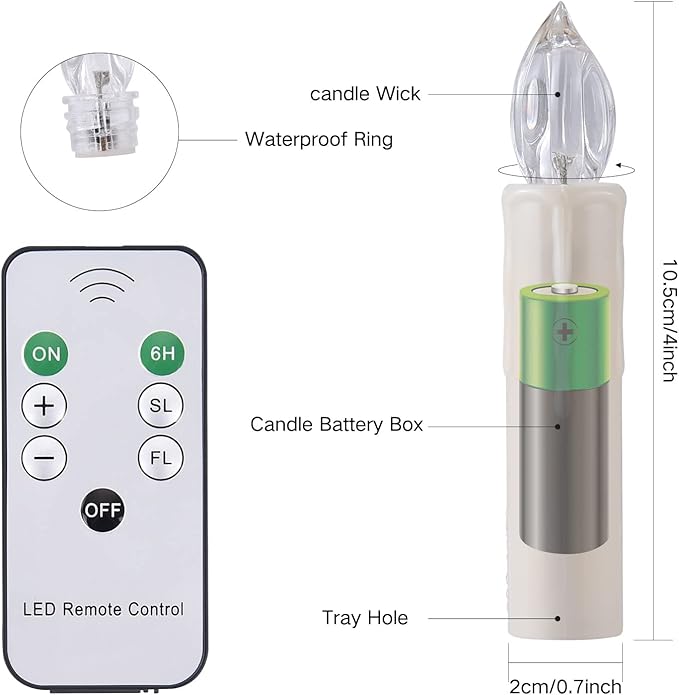 12PCS Led Flickering Lights Battery Operated with Remote Timer/Clips, Warm White Window Candles for Home Indoor Outdoor Christmas Trees Decor