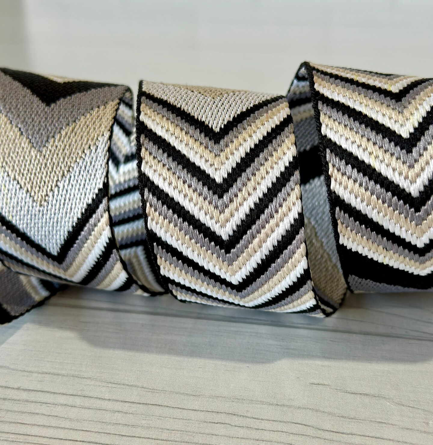 Grey/Tan/Black Woven Chevron 1.5&#x201D;  Webbing