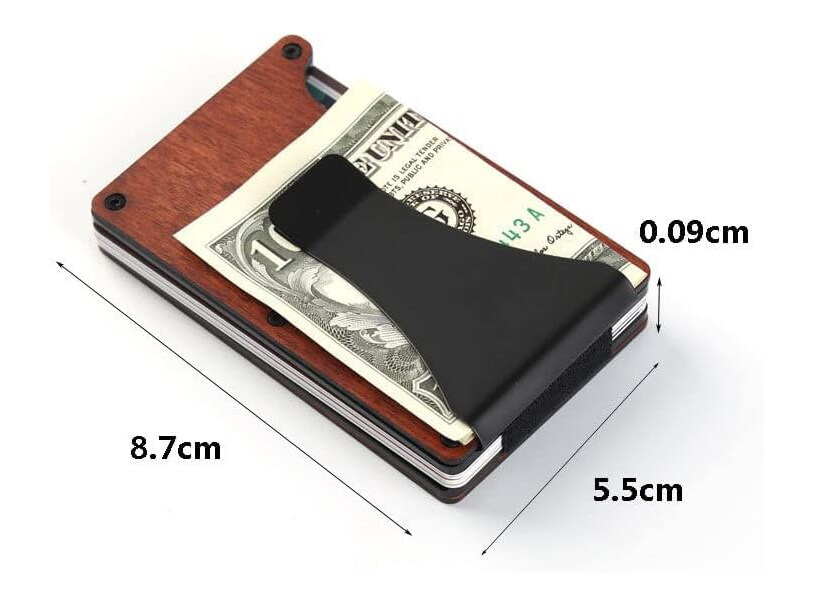 Mens Wallet -Personalized Minimalist Slim Wallet for Men - Wood Wallets for Men RFID Blocking - Credit Card Holder with Aluminum Money Clip product 4
