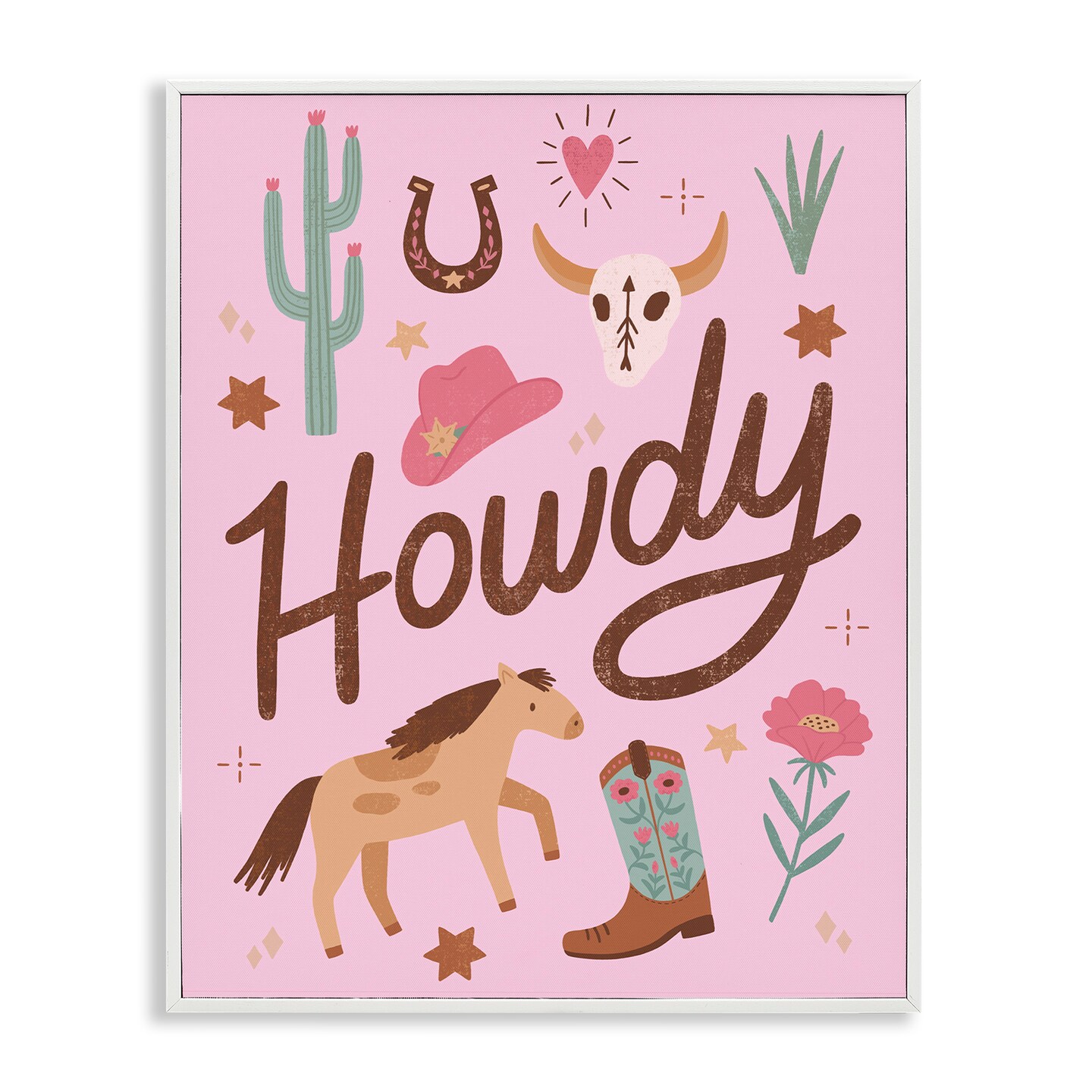 Stupell Industries Western Boho Girl Howdy Framed Giclee, design by Nina Seven