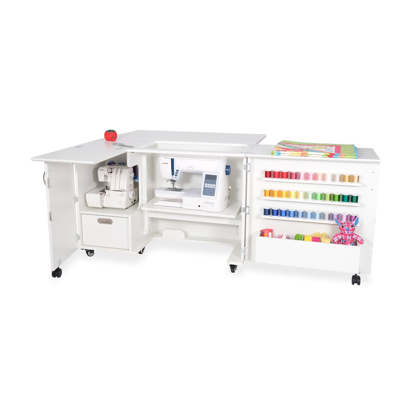 Kangaroo Wallaby Sewing Cabinet with Airlift – Sewing, Quilting & Craft Table with Storage & Rolling Casters