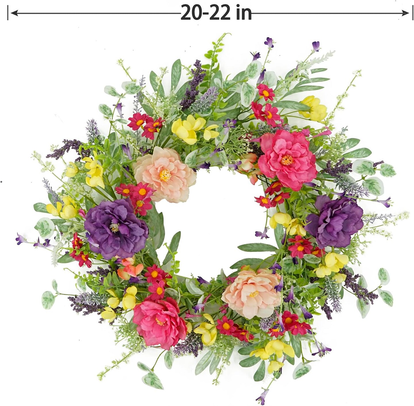 20–22" Artificial Peony Wreath with Olive, Eucalyptus, Daisy & Lavender – Spring & Summer Front Door, Wall, Porch, Wedding, and Farmhouse Decor