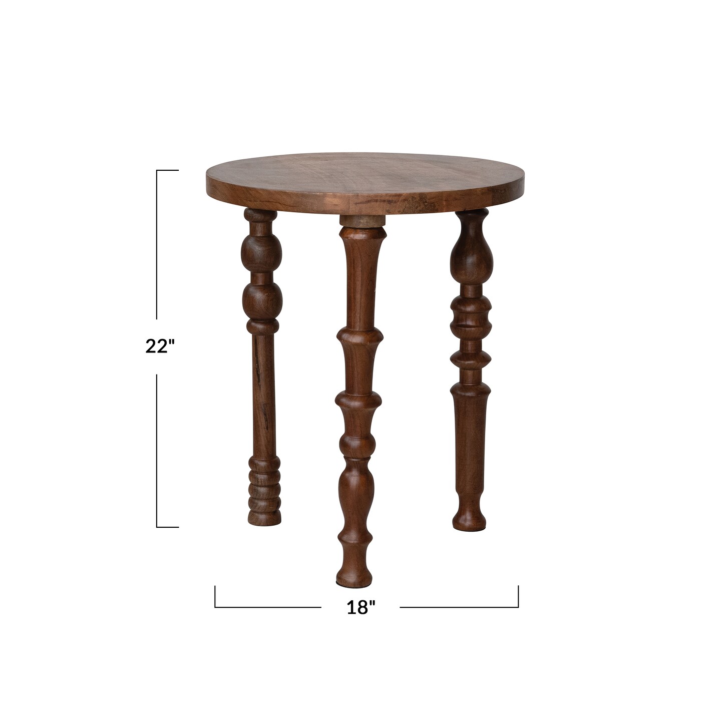 Hello Honey Mango Wood Side Table with Turned Legs, Walnut Finish