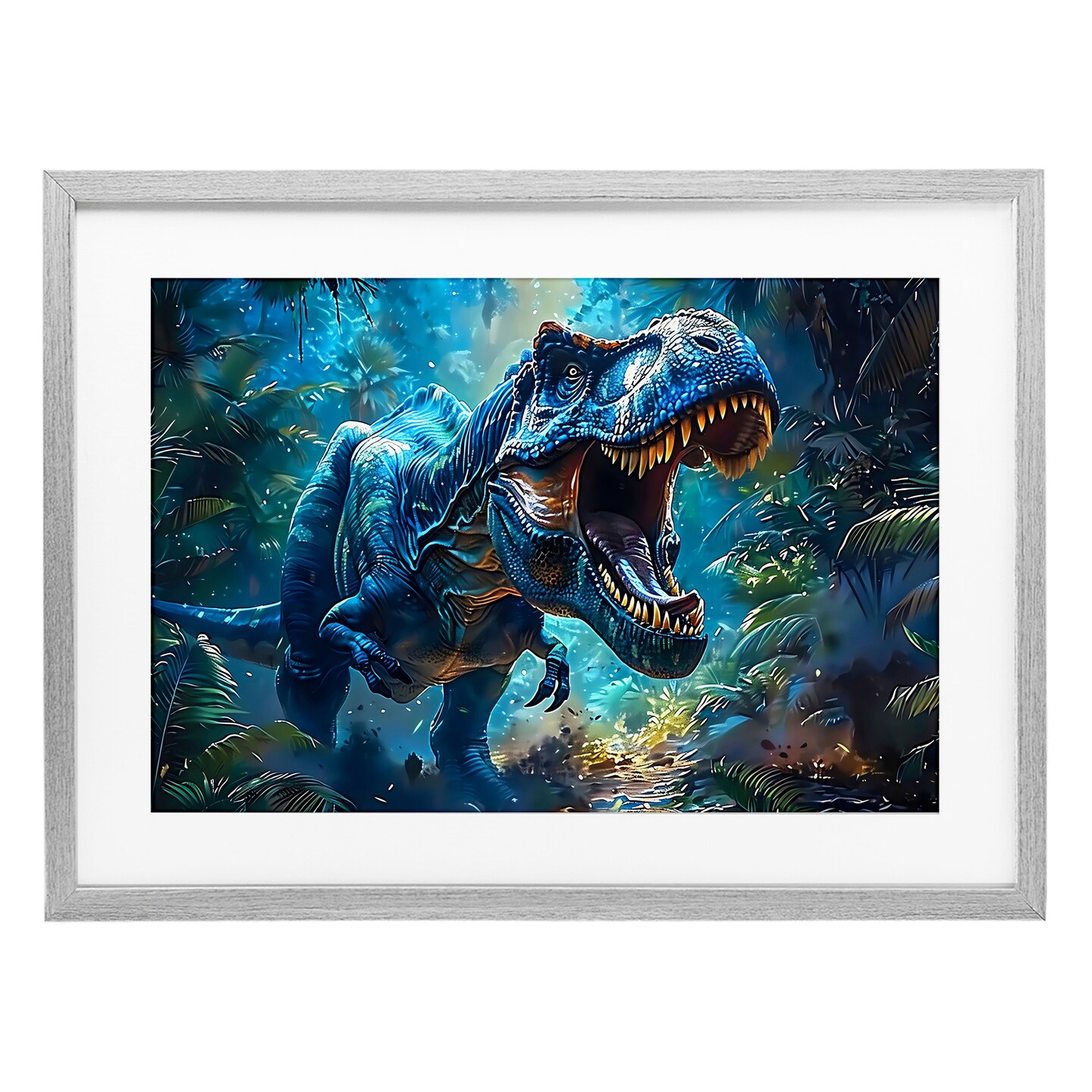 Stupell Industries Blue Toned Dinosaur Roar Framed Print Under