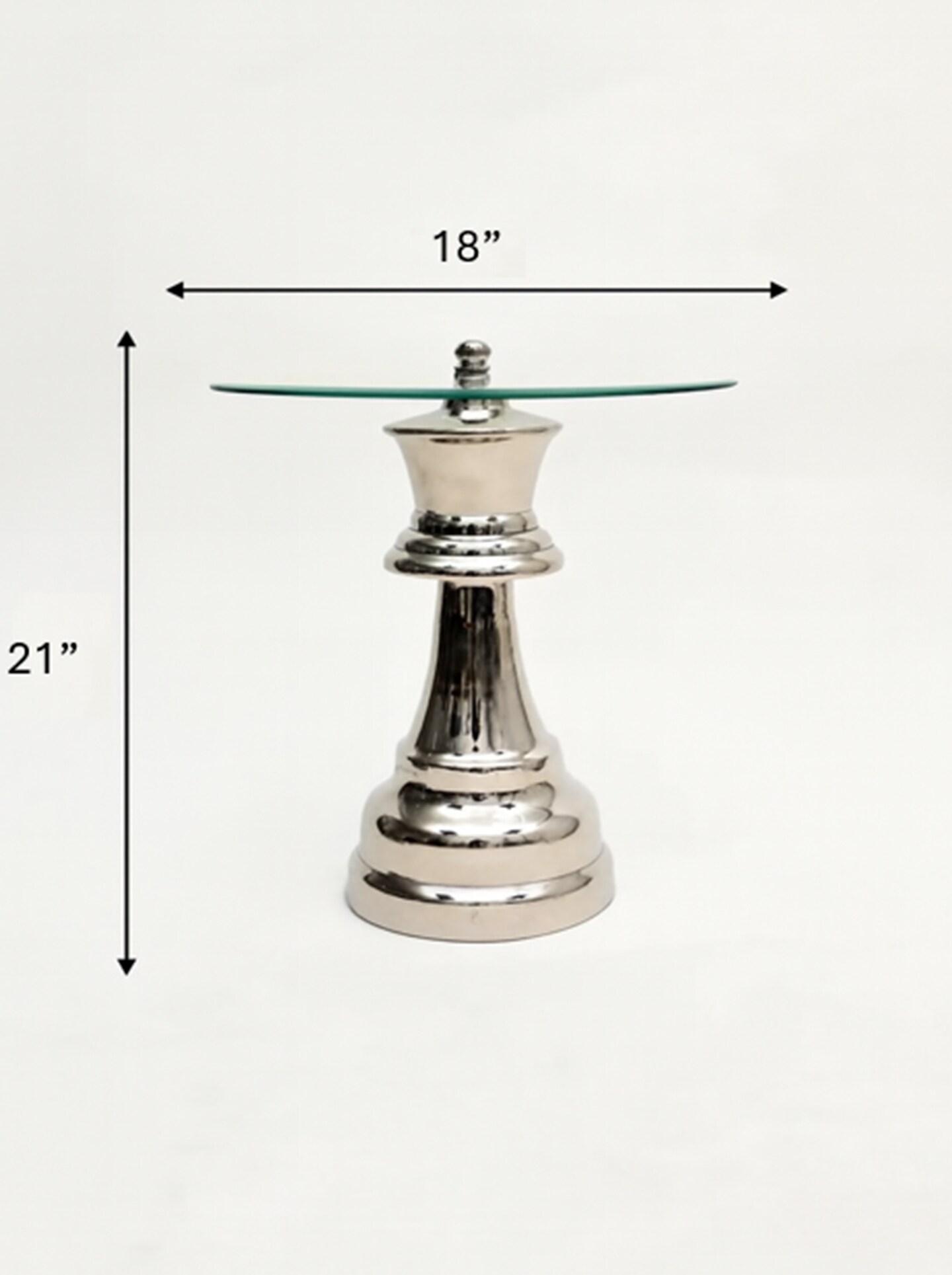 Decorative Nickel Finished Aluminum Queen Pedestal Accent Table with Glass Top – 18x18x21"| Unique Side Table