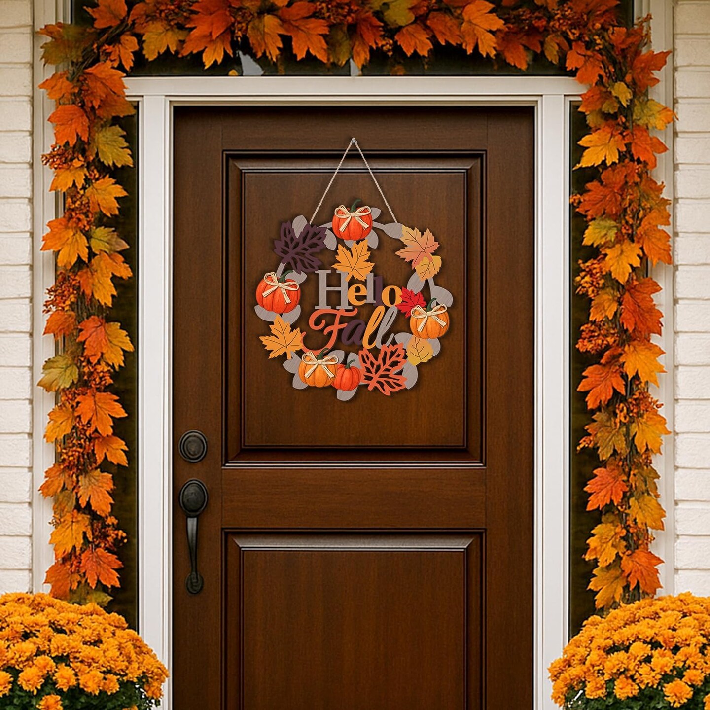 Hello Fall Wreaths Wooden Welcome Signs (Multicolor)