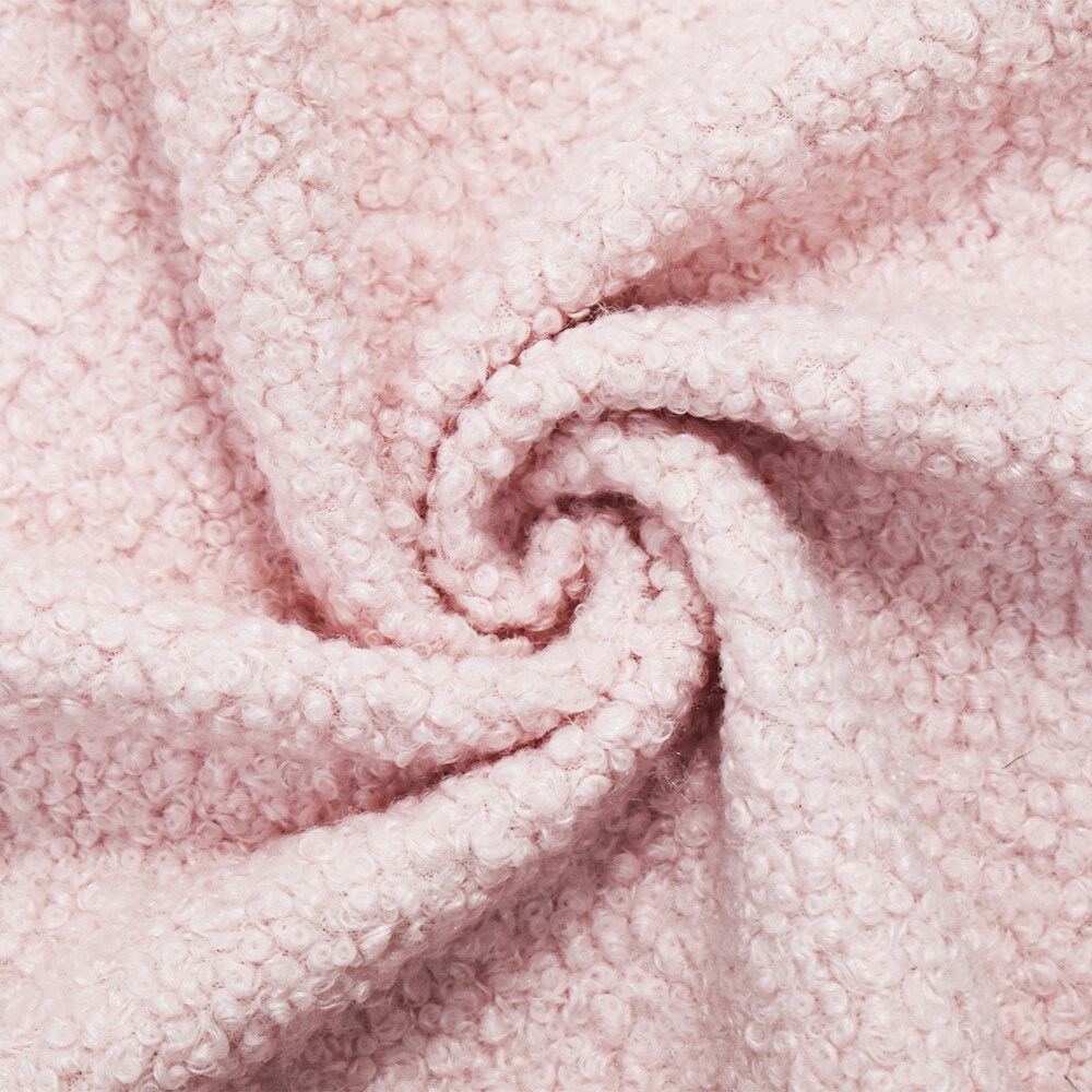 Pastel Pink Wool-Poly Boucle Knit Fabric By the Yard