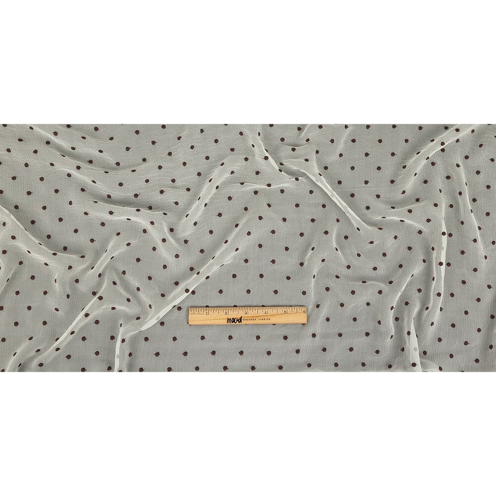1 Yard Coconut Milk Chocolate Embroidered Dots Crinkled Silk Georgette Fabric 48 inch Width