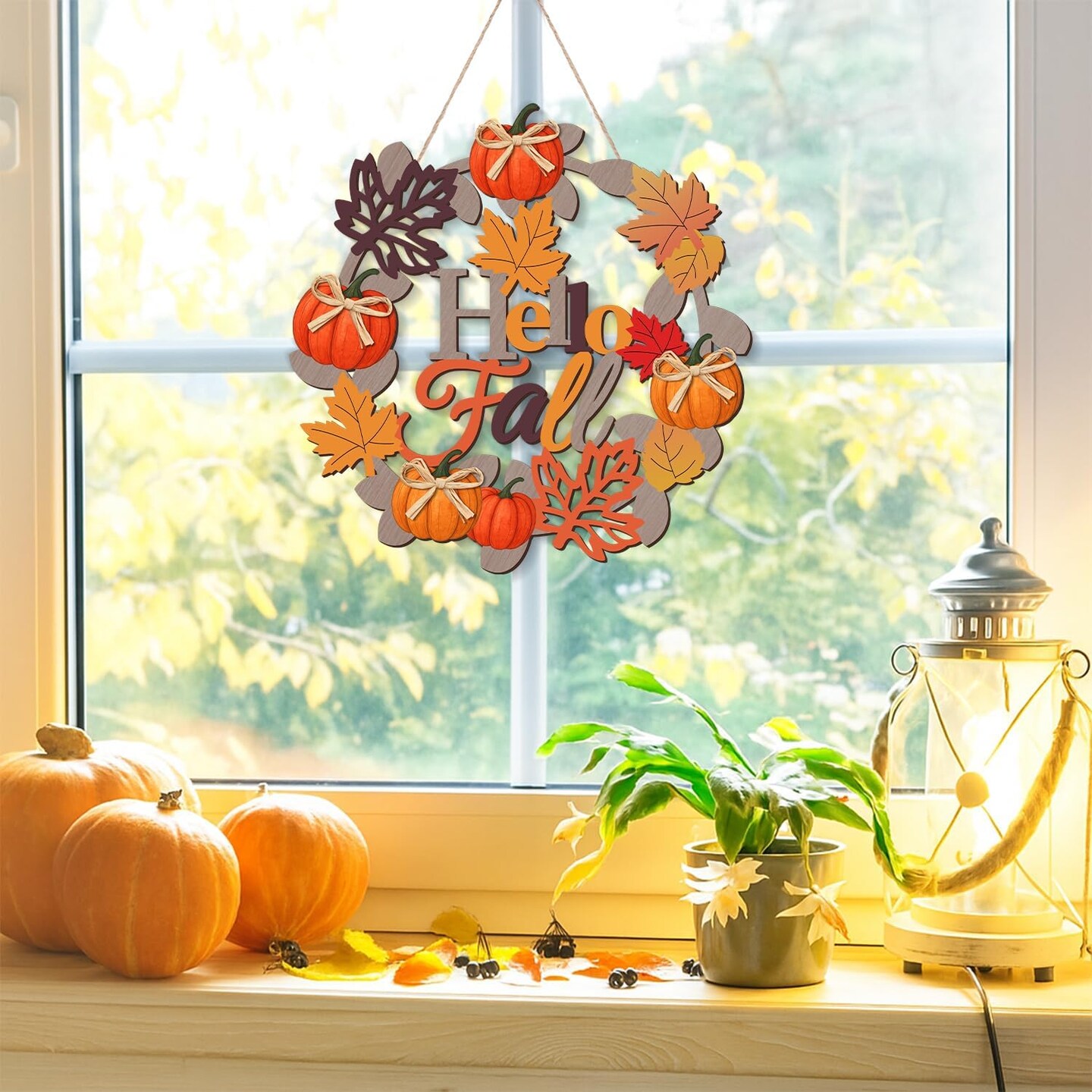 Hello Fall Wreaths Wooden Welcome Signs (Multicolor)