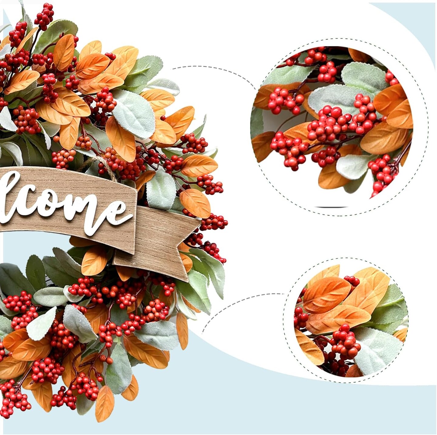 22 Inch Fall Berries Wreath for Front Door(Fall Berries Wreath)