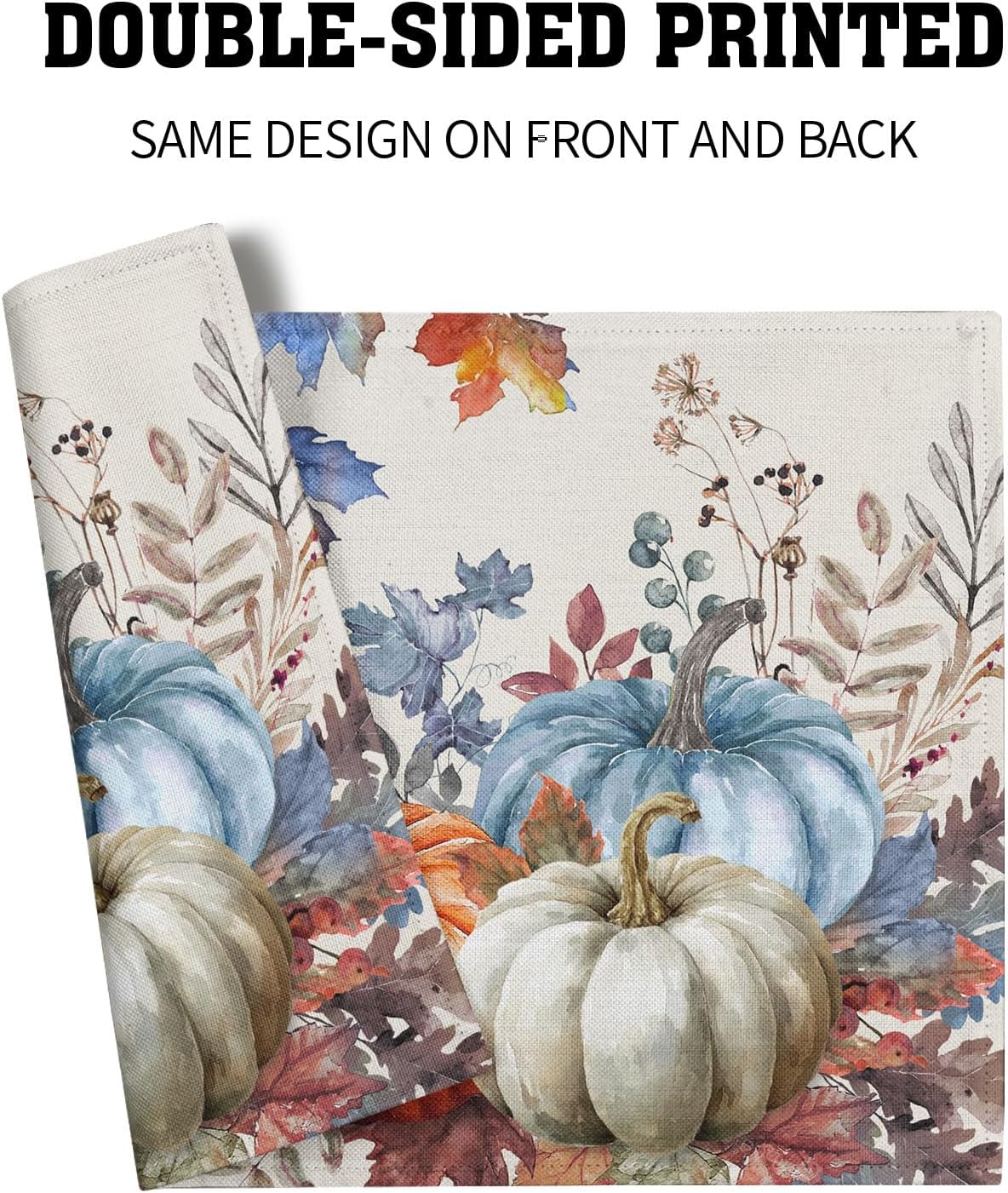 Set of 4 Blue and Orange Pumpkin Fall Placemats - 12 x 18 Inch