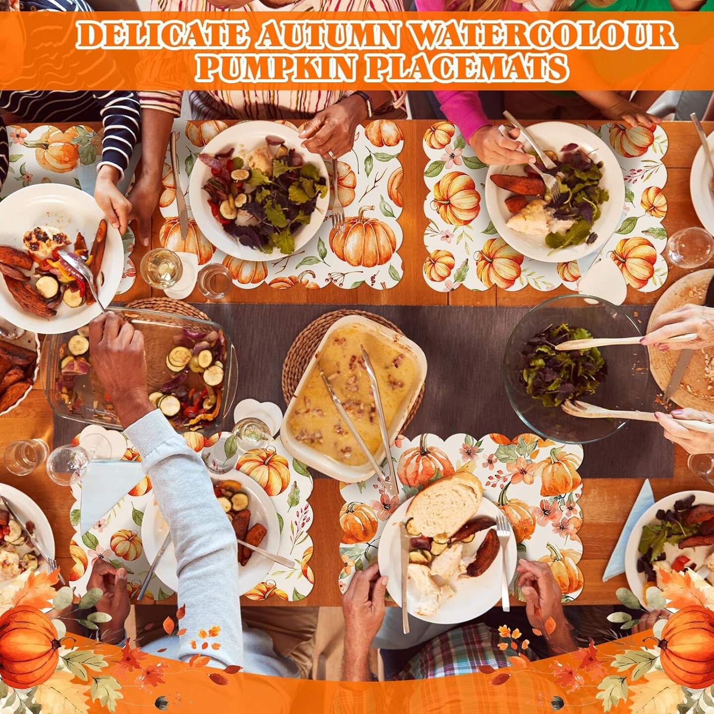 6 Pcs Fall Watercolor Placemats 12 x 17 Inches(Yellow)