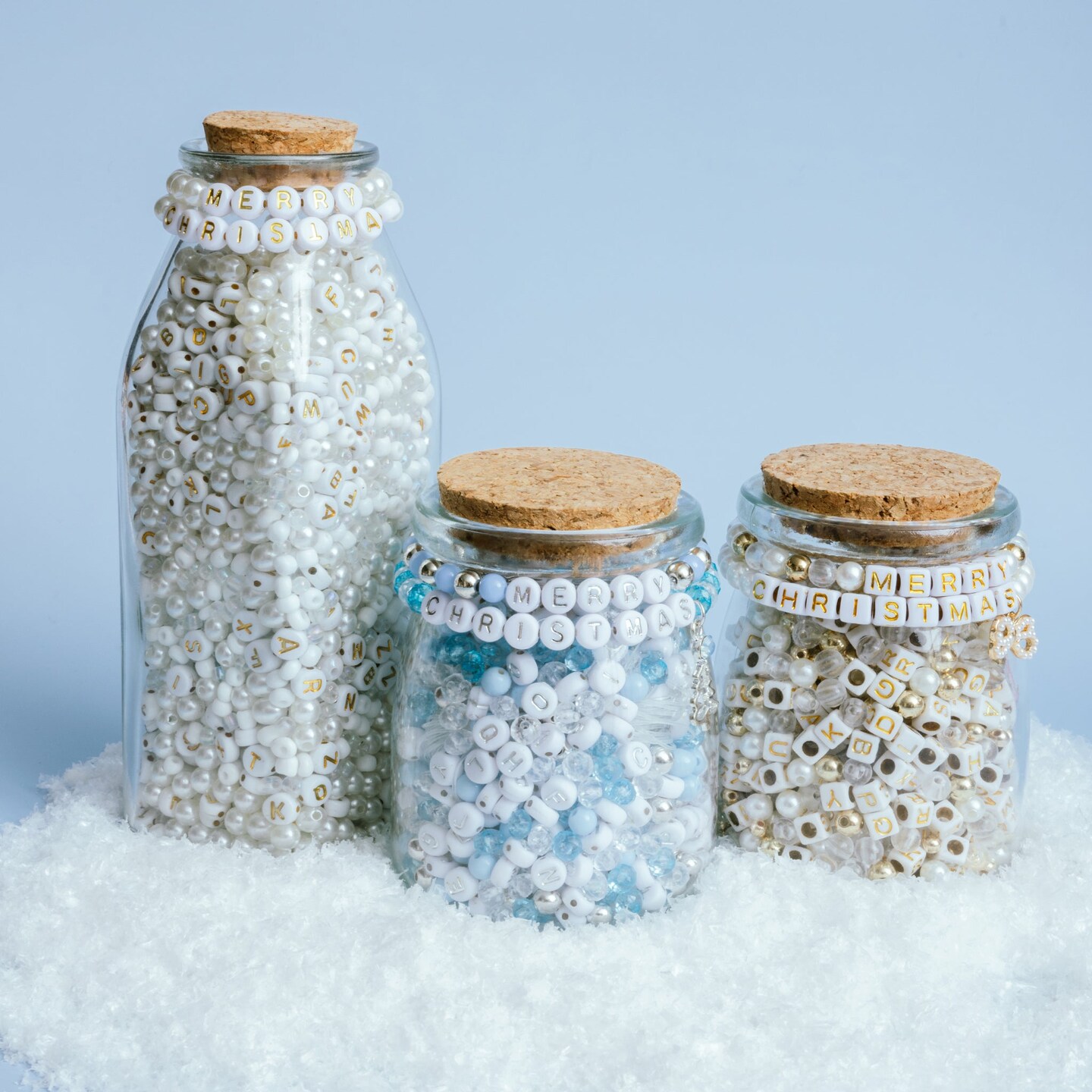 Frosty Blue and Metallic Silver Letter Christmas DIY Bead Jar