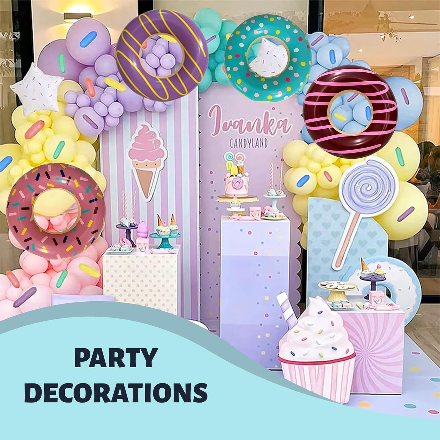 4E&#x27;s Novelty 4 Pack Mini Inflatable Donuts &#x2013; 15&#x22; Blow-up Donut Decor for Donut Party Favors