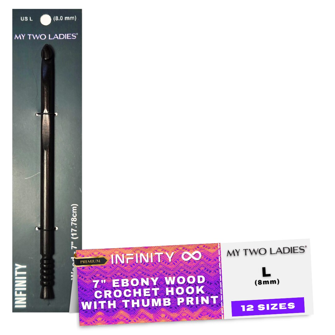 My Two Ladies | Infinity | Crochet Hook | Ebony | w/thumb print | 12 Sizes