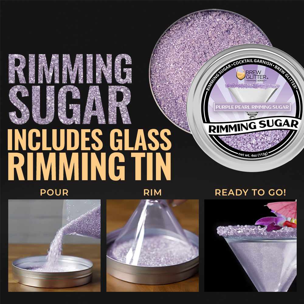 Brew Glitter - Purple Pearl Rimming Sugar (4oz, 1x Bar Tin) Cocktail Garnish for Mixed Drinks &#x26; Refreshments