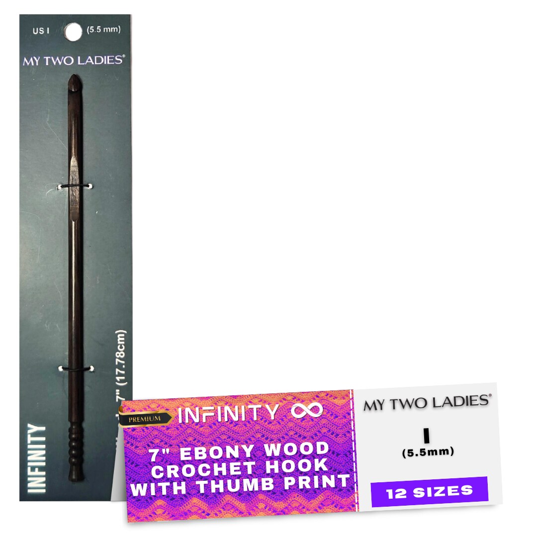 My Two Ladies | Infinity | Crochet Hook | Ebony | w/thumb print | 12 Sizes