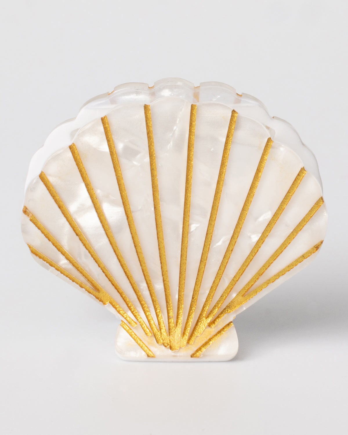 Pearlescent White and Gold Scallop Shell Hair Claw Coastal Cowgirl
