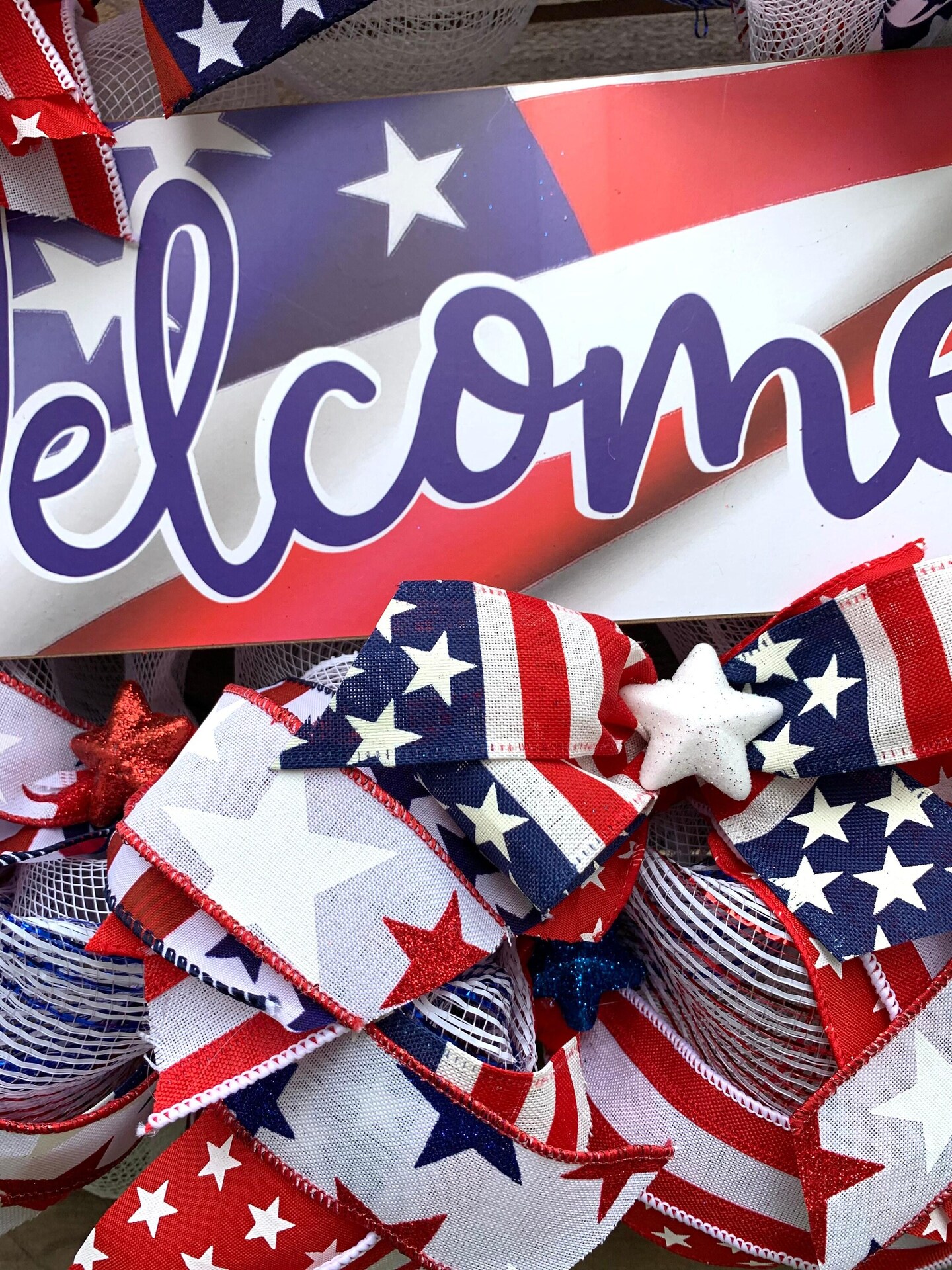 4th of July Wreath for front door, red white blue, Patriotic