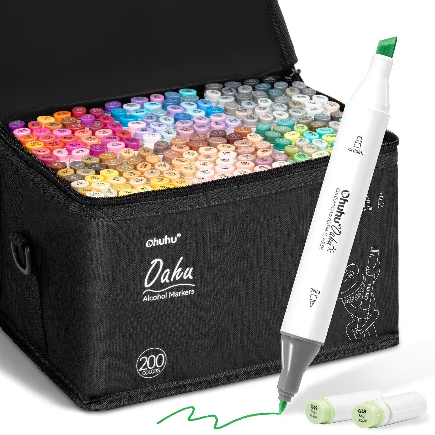 Ohuhu Oahu 200 Colors Alcohol-Based Markers - Dual Tip Chisel & Fine