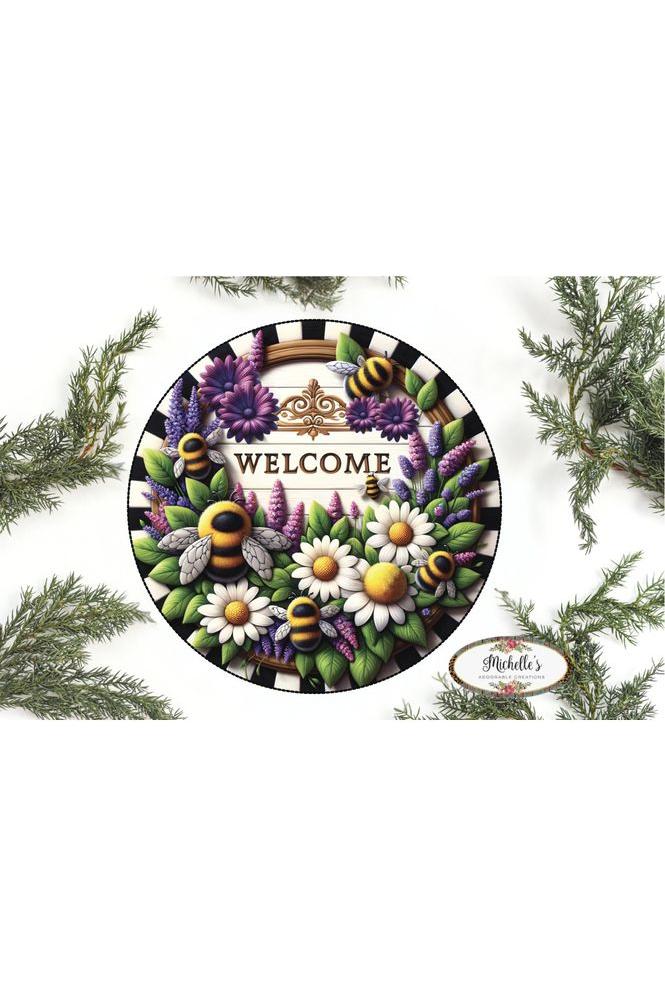 Welcome Floral Bumblebee Round Sign