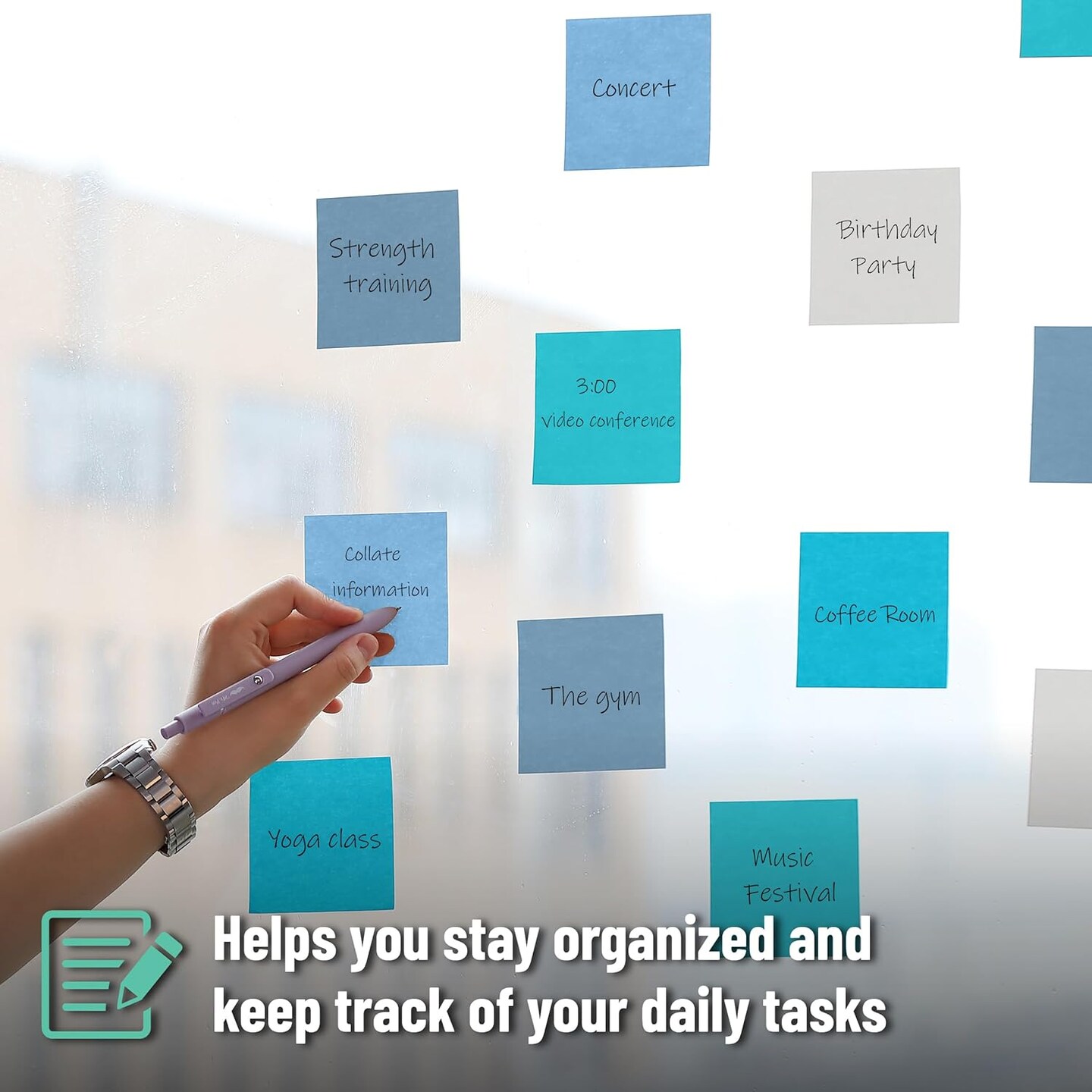 Sticky Notes, 12 Pads, 600 Sheets, Sky Blue Tones