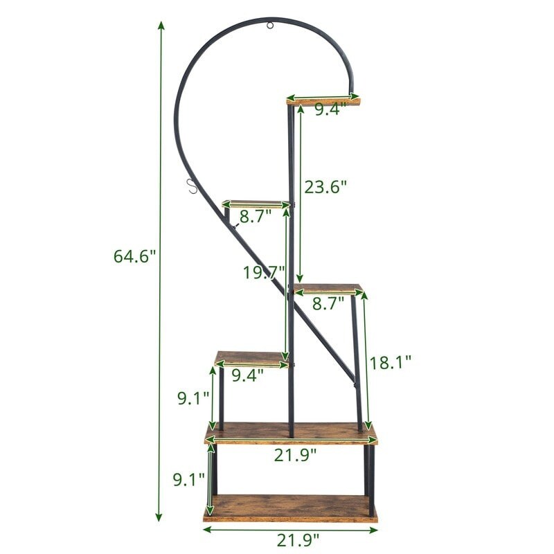 2-Pieces 6-Tier Half Heart Ironwood Plant Stand