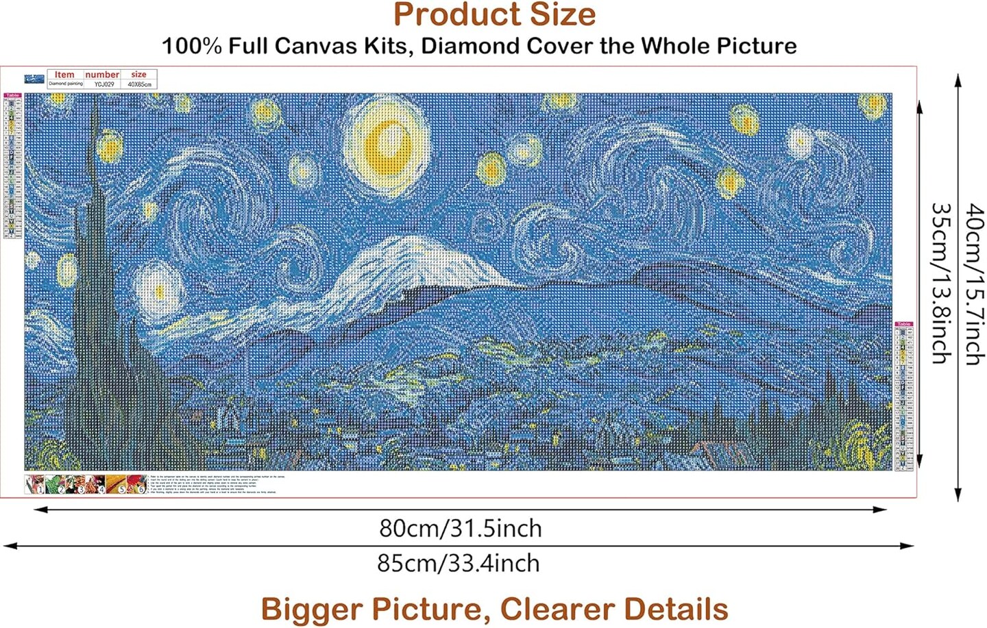 DIY 5D Full Round Diamond Painting Kits for Adults, Diamond Painting Kits Round Full Drill Diamond Art Kit Picture Craft for Home Wall Art Decor, 15.8"x33.5" (Starry Night)