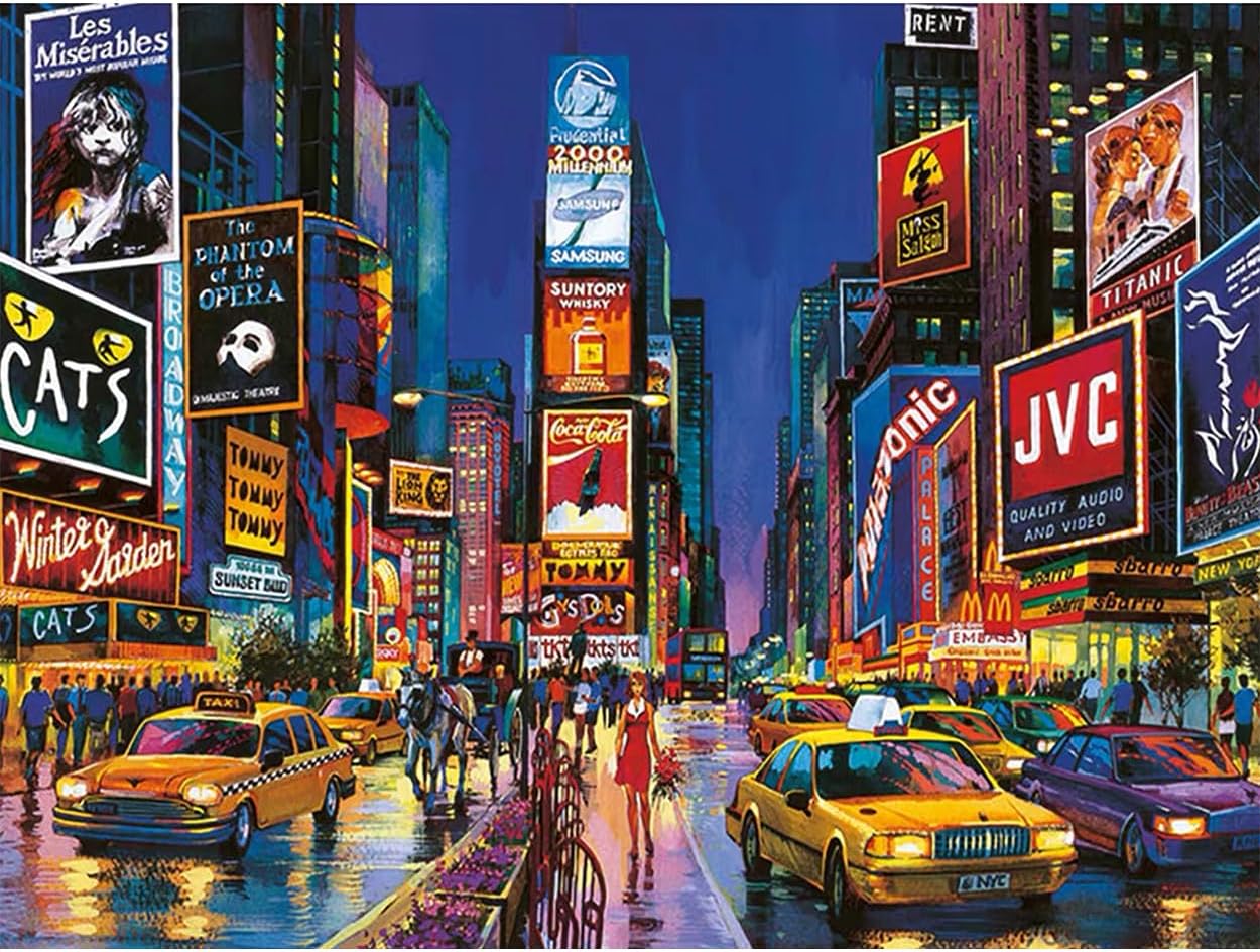 New York City Diamond Painting Kits for Adults,Times Square Diamond Art Kits for Adults Beginners,DIY 5D Gem Art Paints with Diamond Home Wall Decor 12x16 inch