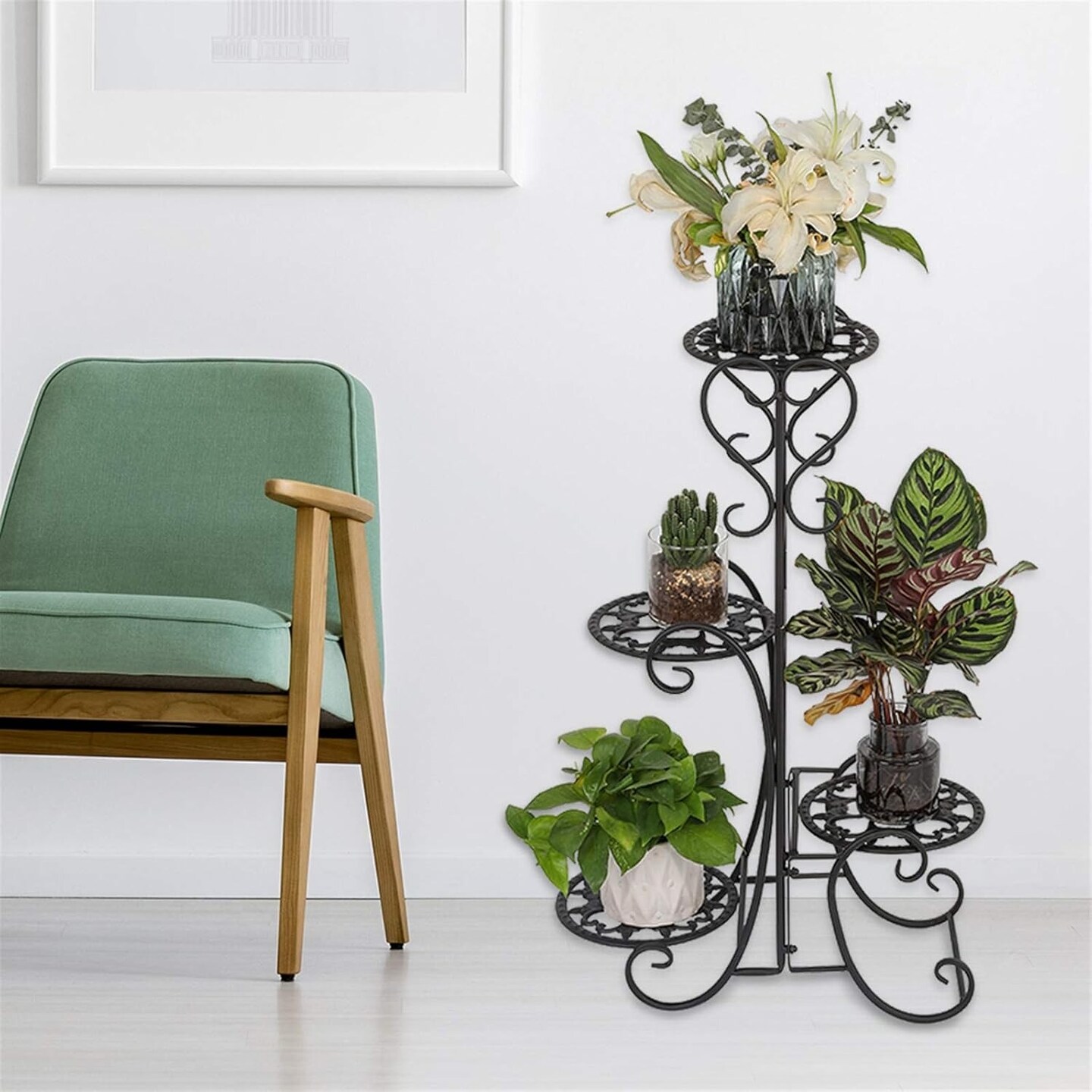 4-Tier Metal Plant Stand with Rounded Shelves