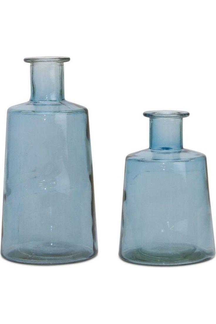 Blue Glass Tapered Bottle Vase (Set of 2)