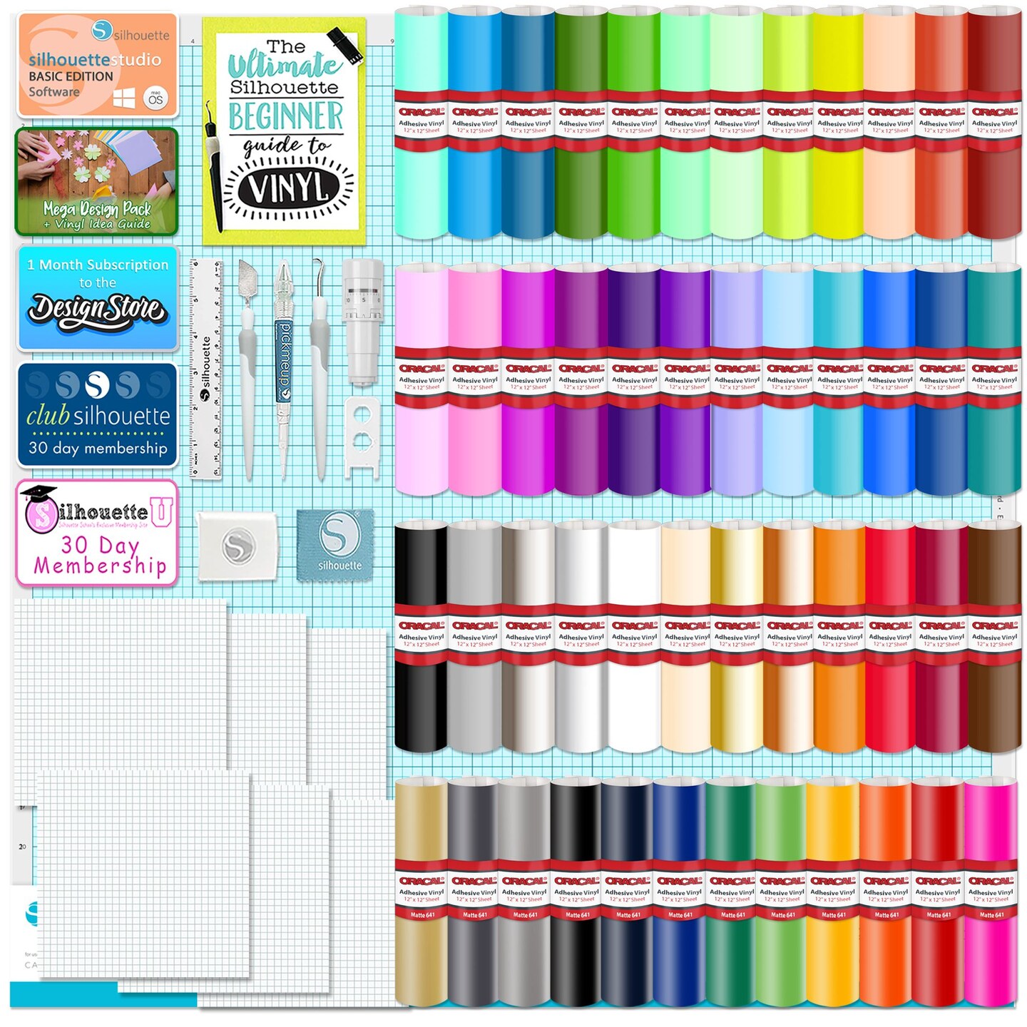 Silhouette Cameo PRO MK-II w/ 64 Oracal Vinyl Sheets, Tools, Guides