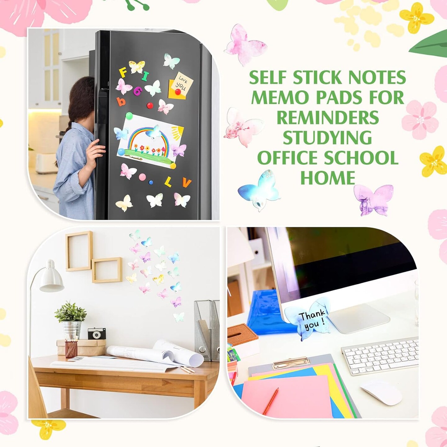 360 Pieces Sticky Notes Cute Butterfly Shaped Self-Sticky Notes Colored Watercolor Sticky Note Memo Pads for Reminders Studying School Home Family Office Supplies