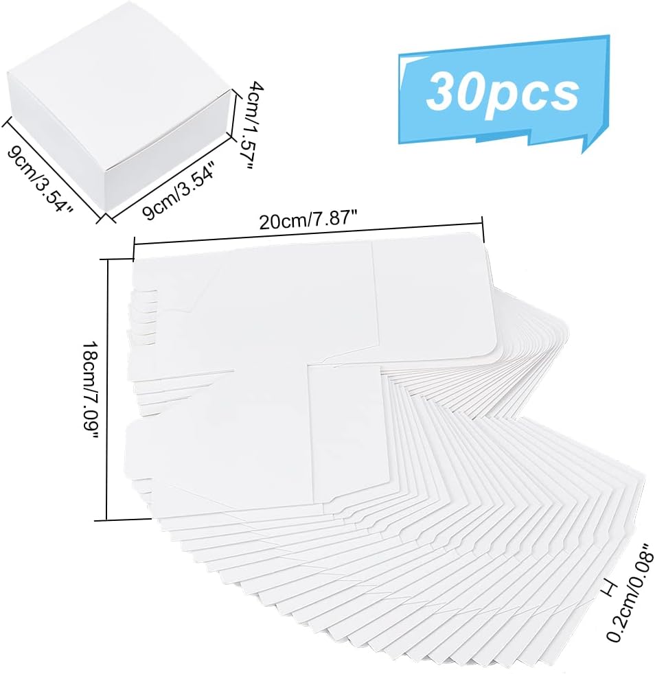30-Pack Small White Kraft Gift Boxes (3.5 × 3.5 × 1.5 in) – Foldable Favor, Jewelry, Candy & Treat Boxes for Weddings, Valentine's Day, Holidays & DIY Projects (White)